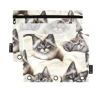Cute Kittens - Raccoglitore a 3 anelli, con cerniera, per la scuola, colore rosa, trasparente, per studenti, 24,9 x 18 cm, confezione da 2
