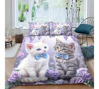 Cute kittensSet Di Copripiumino microfibra 2 Pezzi stampa di 3D cerniera nascosta Digital art style copripiumino incluso federe aiosa ultra morbido e traspirante for bambini Single（135x200cm）