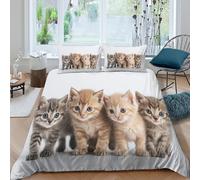 cute kittensSet Di Copripiumino microfibra morbida 3 pezzi motivo 3D con cerniera baby animals style copripiumino incluso federe aiosa ultra morbido e traspirante for bambini Single（135x200cm）