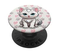 Cute Kitty Cat Paw Print with Hearts Pet Lover PopSockets PopGrip Adesivo
