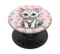 Cute Kitty Cat Paw Print with Hearts Pet Lover PopSockets PopGrip Adesivo