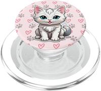 Cute Kitty Cat Paw Print with Hearts Pet Lover PopSockets PopGrip per MagSafe