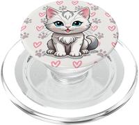 Cute Kitty Cat Paw Print with Hearts Pet Lover PopSockets PopGrip per MagSafe