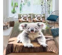 Cute koala babycopripiumino morbida microfibra 3 Pezzi stampa 3D con cerniera Wild animal photography Set Di Copripiumino con federe per cuscini soffice for bambini e adolescenti Single（140x200cm）