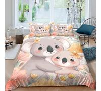 Cute koala momSet Di Copripiumino microfibra 3 pezzi motivo 3D con cerniera Watercolor animal art copripiumino incluso federe aiosa ultra morbido for coppie Super king（260x220cm）