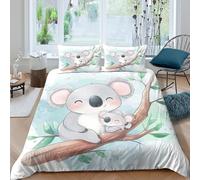 Cute koala momSet Di Copripiumino morbida microfibra 3 pezzi motivo 3D con cerniera Watercolor animal art_ copripiumino con federe traspirante ultra morbido for ragazze Single（135x200cm）