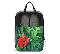 Cute Ladybug Oil Painting Green Shoe Bag with Zipper & Handle, Waterproof Breathable Portable
