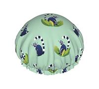 Cute Lemurs Pattern Cuffia da doccia Donna Cappucci per capelli lunghi riutilizzabili con fascia elastica Cappello da doccia a doppio strato per adulti Bambini
