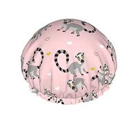 Cute Lemurs Pattern Cuffia da doccia Donna Cappucci per capelli lunghi riutilizzabili con fascia elastica Cappello da doccia a doppio strato per adulti Bambini