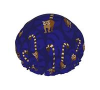 Cute Lemurs Pattern Cuffia da doccia Donna Cappucci per capelli lunghi riutilizzabili con fascia elastica Cappello da doccia a doppio strato per adulti Bambini