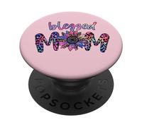 Cute Leopard Sunflower For Purple Mama And Blessed Mom PopSockets PopGrip Adesivo