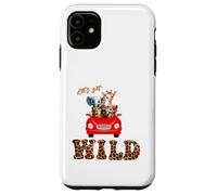 Cute Lets Get Wild Safari Zoo Animals Party Red Car Custodia per iPhone 11