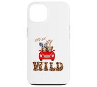 Cute Lets Get Wild Safari Zoo Animals Party Red Car Custodia per iPhone 13