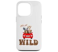 Cute Lets Get Wild Safari Zoo Animals Party Red Car Custodia per iPhone 13 Pro