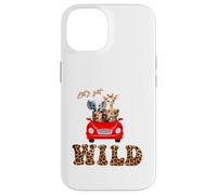 Cute Lets Get Wild Safari Zoo Animals Party Red Car Custodia per iPhone 14