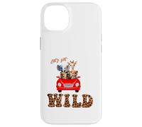 Cute Lets Get Wild Safari Zoo Animals Party Red Car Custodia per iPhone 14 Plus
