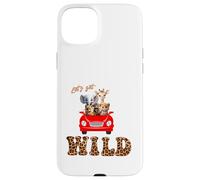Cute Lets Get Wild Safari Zoo Animals Party Red Car Custodia per iPhone 15 Plus