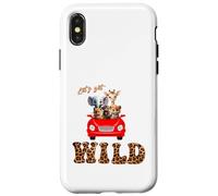 Cute Lets Get Wild Safari Zoo Animals Party Red Car Custodia per iPhone X/XS
