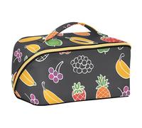 Cute Line Art Frutta Grigio Scuro Cosmetici Borse con Divisori Grandi Borse Cosmetici Per Le Donne con Scomparti & Maniglia