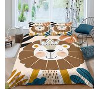 Cute lion babycopripiumino morbida microfibra Set di 3 Pezzi stampa 3D con cerniera Cartoon jungle animal Set Di Copripiumino con federa soffice morbida for adolescenti Super king（260x220cm）