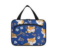 Cute Little Blue Tigers Blue Hanging Cosmetic Travel Bag con gancio, Designer Essentials Makeup Bag per auto per le donne Must Haves Backpacking bolso de para Mujer L