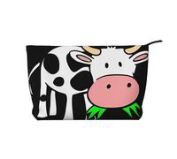 Cute Little Cow, trousse per trucchi in velluto a coste, versatile, con cerniera, per uso quotidiano e organizer da viaggio, Nero , Taglia unica