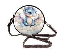 Cute Little Dragon - Borsa a tracolla rotonda da donna, in pelle