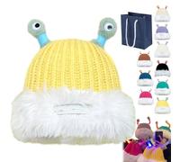 Cute Little Monster LED Knit Beanie, inverno genitore-figlio carino incandescente piccolo mostro lavorato a maglia, cappello mostro tentacolo, Giallo, Taglia unica