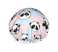 Cute Little Panda Cuffia da impermeabile, Cuffia elastica per capelli da bagno Protezione ambientale Cuffia da bagno per capelli, Doppio strato impermeabile Cappello da da bagno