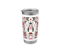 Cute Little Pink Salmon Penguin Retro 60s Geometry Pattern Bicchiere termico in acciaio inox doppia parete