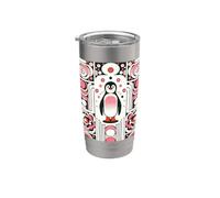 Cute Little Pink Salmon Penguin Retro 60s Geometry Pattern Bicchiere termico in acciaio inox doppia parete