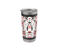 Cute Little Pink Salmon Penguin Retro 60s Geometry Pattern Bicchiere termico in acciaio inox doppia parete