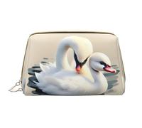 Cute Little Swan - Borsa cosmetica in pelle, impermeabile, da viaggio, con cerniera, per cosmetici, da donna, colore: marrone, bianco, Taglia unica