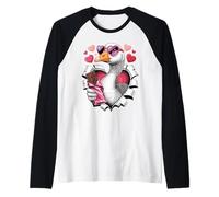 Cute Love Goose with Chocolate And Pink Hearts Valentine Maglia con Maniche Raglan