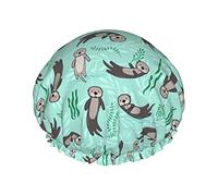 Cute Lovely Otters In The Sea Pattern Cuffia da a Donna Cappucci per capelli lunghi riutilizzabili Cappello da a regolabile a doppio strato per donna Bambini Adatto a tutte le lunghezze