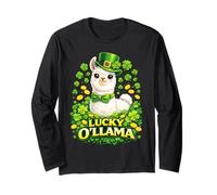 Cute Lucky Ollama St. Patrick's Day Llama Shamrock Maglia a Manica