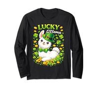 Cute Lucky Ollama St. Patrick's Day Llama Shamrock Maglia a Manica