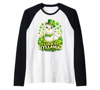 Cute Lucky Ollama St. Patrick's Day Llama Shamrock Maglia con Maniche Raglan