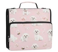 Cute Maltese Dogs Blush 3 anelli School Zipper Binder with Handle and Removable Shoulder Strap Easy to Carry Home Travel Safe Storage Bag for Middle School Clip cremallera