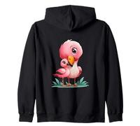 Cute Mama Baby Flamingo Uccelli Rosa Felpa con Cappuccio