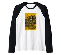 Cute Mona Lisa with Flowers & Birds Illustration Graphic Maglia con Maniche Raglan