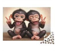 Cute Monkey Babies Puzzle for Adults: Two Chimps Making Peace Signs Brainteasing & Challenging Game for Wall Decoration 38x26cm/1000pcs