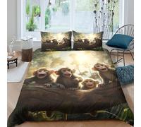 Cute monkey babiesSet Di Copripiumino ultra microfibra 3 Pezzi stampa 3D con cerniera Forest wildlife art copripiumino con federe traspirante ultra morbido for ragazze Single（135x200cm）