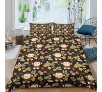 cute monkey patterncopripiumino microfibra 3 Pezzi stampa 3D cerniera nascosta cartoon jungle Set Di Copripiumino incluso federe per cuscini aiosa for bambini e adolescenti Double（200x200cm）