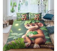 Cute monkeySet Di Copripiumino ultra microfibra 3 pezzi motivo 3D con cerniera Cartoon jungle animal copripiumino con federa traspirante ultra morbido e traspirante for bambini King（220x240cm）