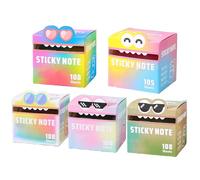 Cute Monster Pattern Sticky Note, Fun Pastel Pull-Out Self Adhesive Cartoon Memo Pads, Funny Pastel Animal Notes, Pearlescent Sticky Notes, 105 Sheets/Roll (5pcs*B)