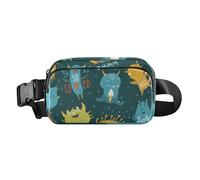 Cute Monsters Be Happy, borsa a tracolla alla moda blu scuro per piccoli uomini d'affari, mini marsupio con cinghia regolabile per allenamento, corsa, escursionismo, carino mostri essere felice blu