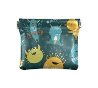 Cute Monsters Be Happy, portamonete da donna in pelle blu scuro, impermeabile, gioielli per donna e ragazza, simpatici mostri be happy blu scuro, moderno, Carino Monsters Be Happy Blu Scuro, moderno