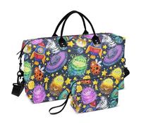 Cute Monsters - Borsa da viaggio per stranieri spaziali del fumetto, borsa a mano per palestra, sport con borsa da toeletta, per trekking, set di 2 pezzi