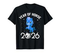 Cute New Year 2026 Fun Year of Horse Blue- for Kids Girl Boy Maglietta